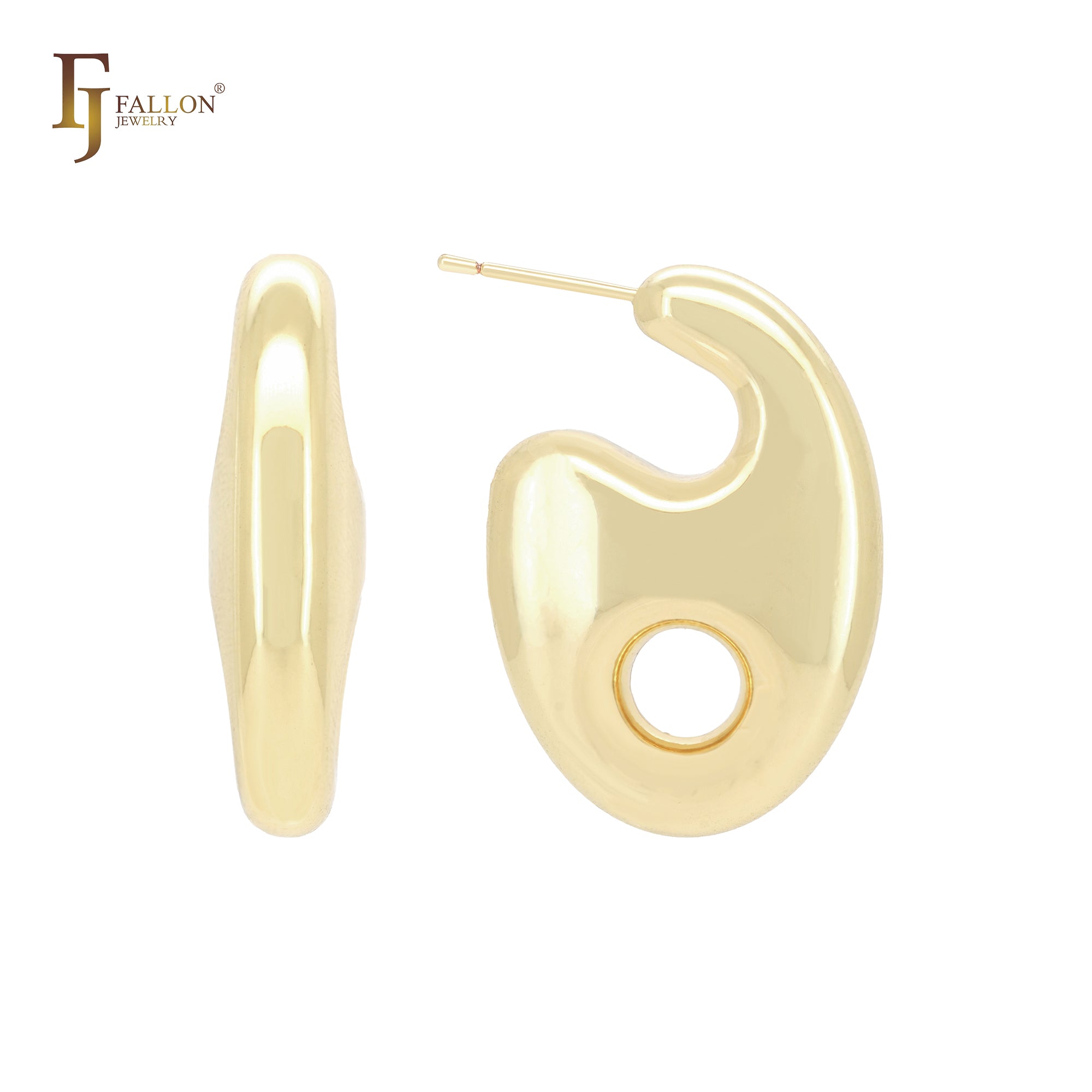 Pendientes de botón con seis formas geométricas brillantes y huecas de oro de 14 quilates, oro rosa y oro blanco.