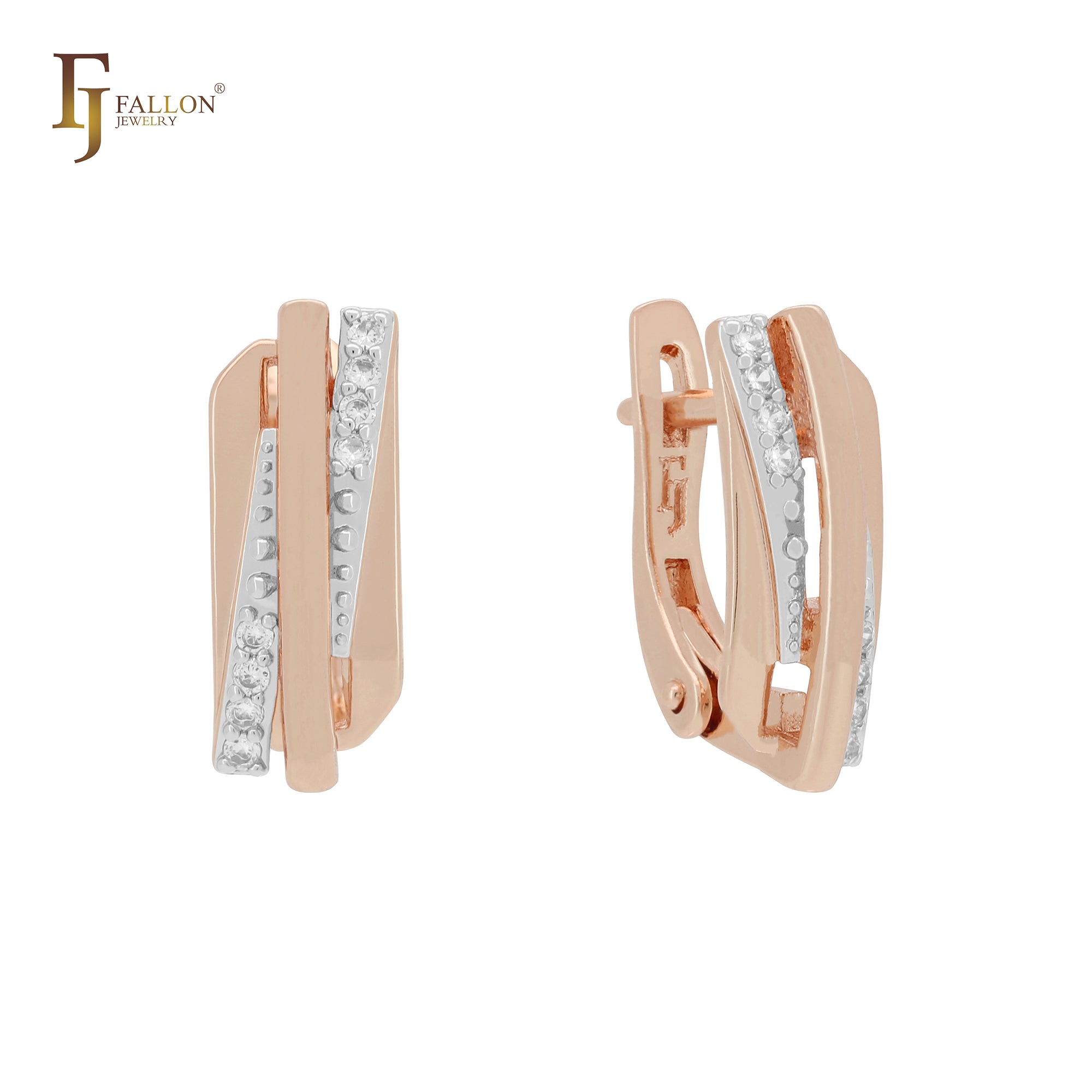 Geometric designed 14K Gold, Rose Gold Russian Lock earrings