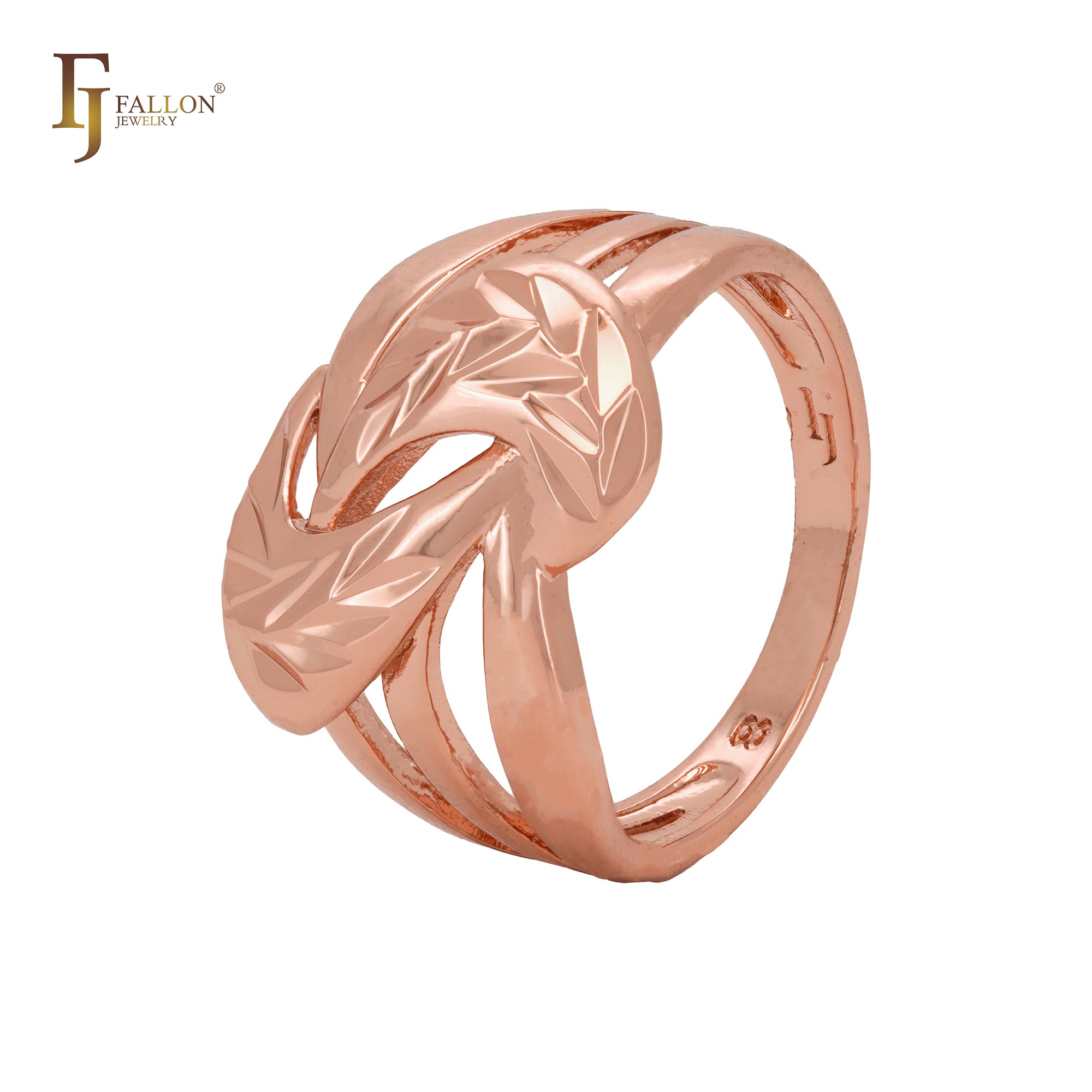 Anillos de moda geométricos de oro rosa con hojas dobles cruzadas