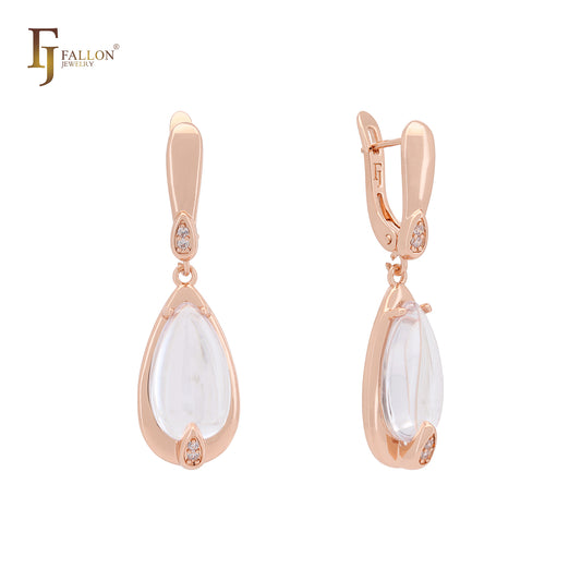 Pear shape Solitaire Colorful drop Stone Rose Gold Clip-On Earrings