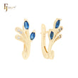 Double Marquise Deep Blue CZs flower 14K Gold, Rose Gold Russian Lock Earrings