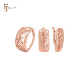 Conjunto de joias da moda em ouro rosa com meia filigrana cruzada e anéis