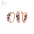 Leaves of mixed purple white CZs cluster Rose Gold Jewelry Set with Rings