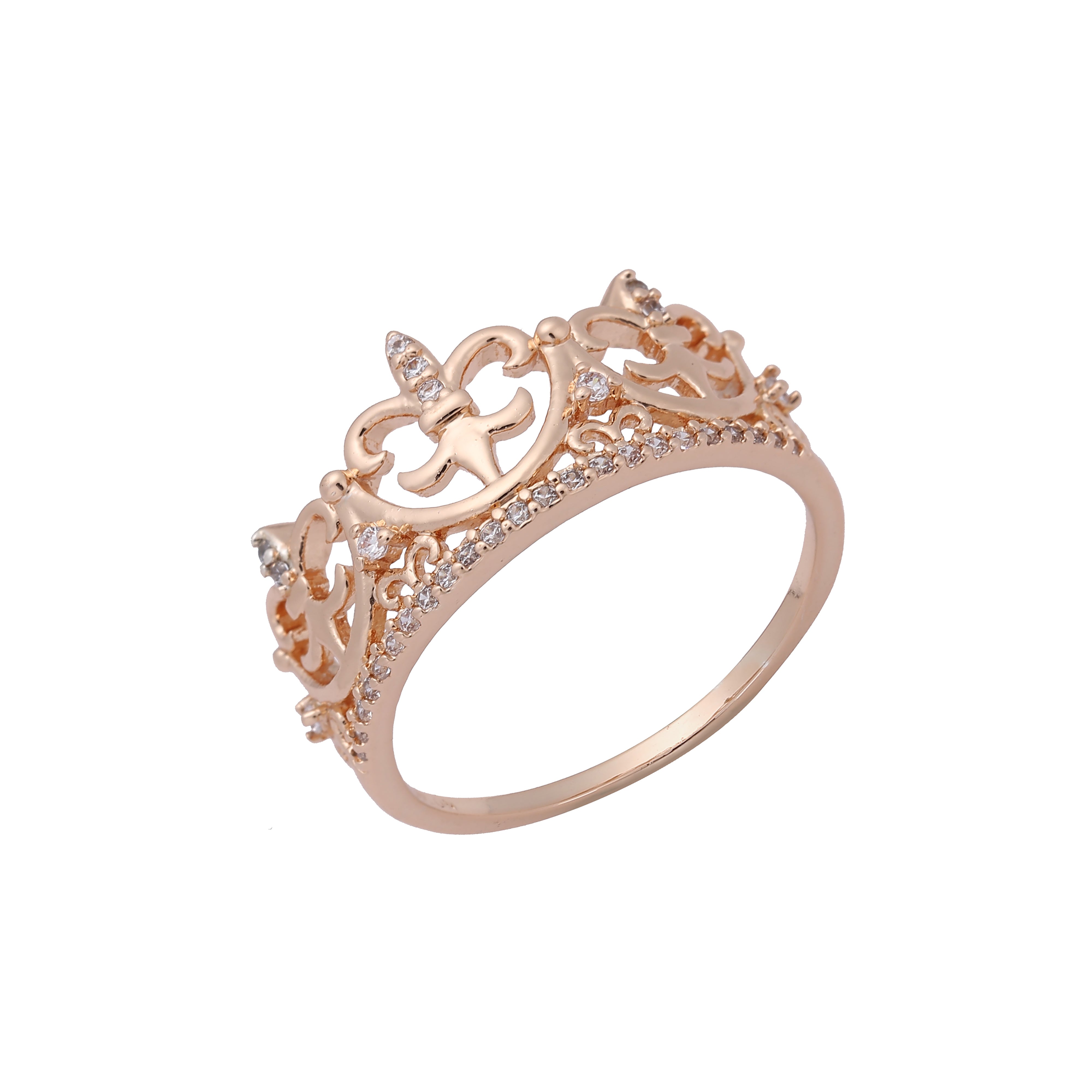 Elegant paved white CZs 14K Gold, Rose Gold Crown rings