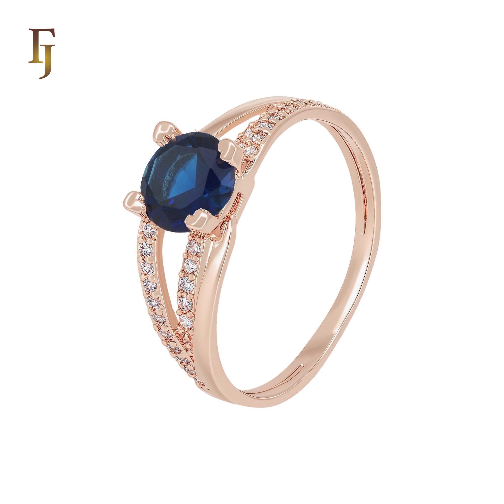 Solitaire Round CZ Colorful paved white CZ Rose Gold Engagement Rings