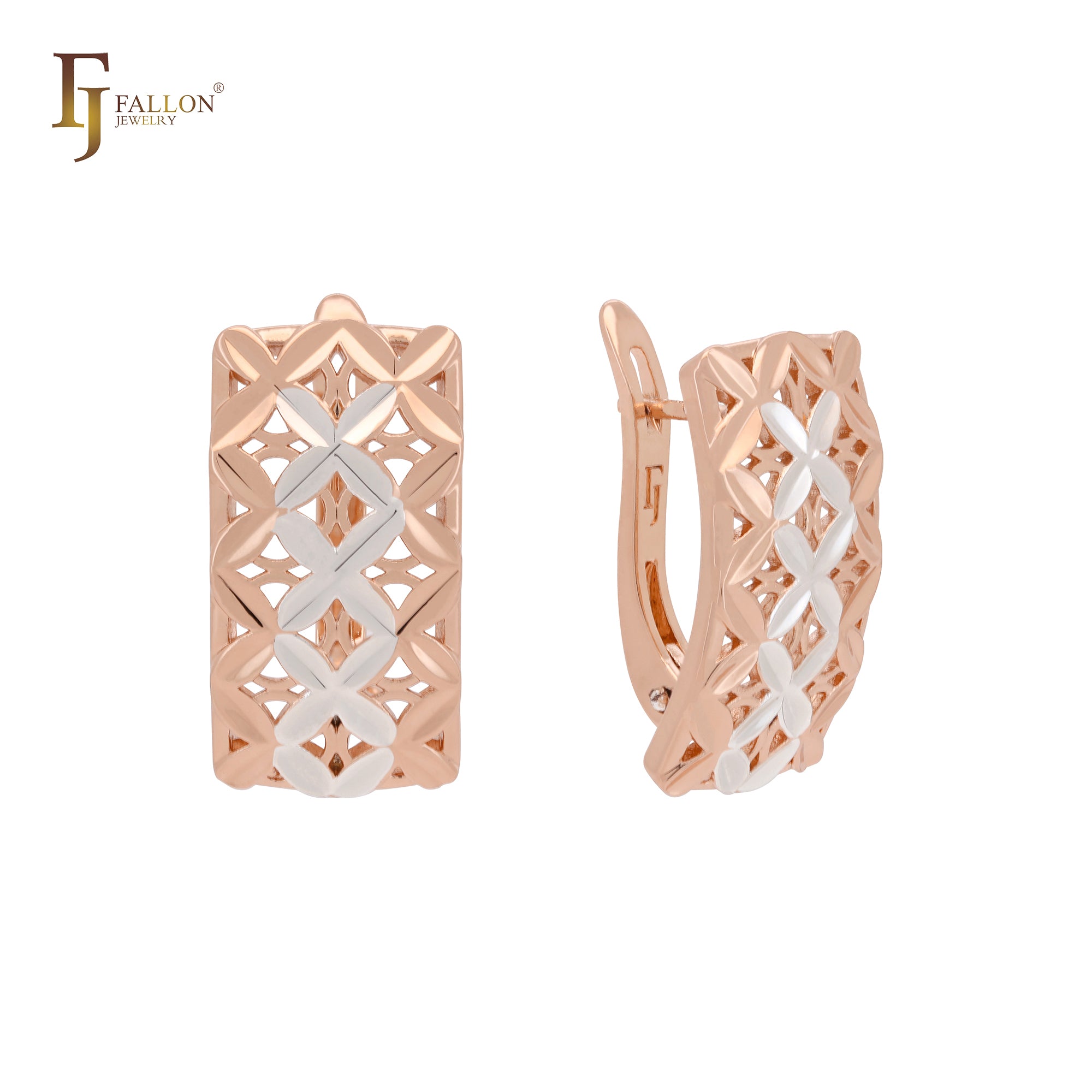 Thousand star leafing engraved leaves mesh Rose Gold two tone Russian Lock Earrings
