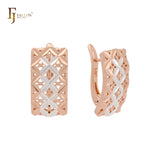 Thousand star leafing engraved leaves mesh Rose Gold two tone Russian Lock Earrings