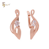 Elegant ribbon of oval white CZ solitaire Rose Gold Russian Lock Earrings