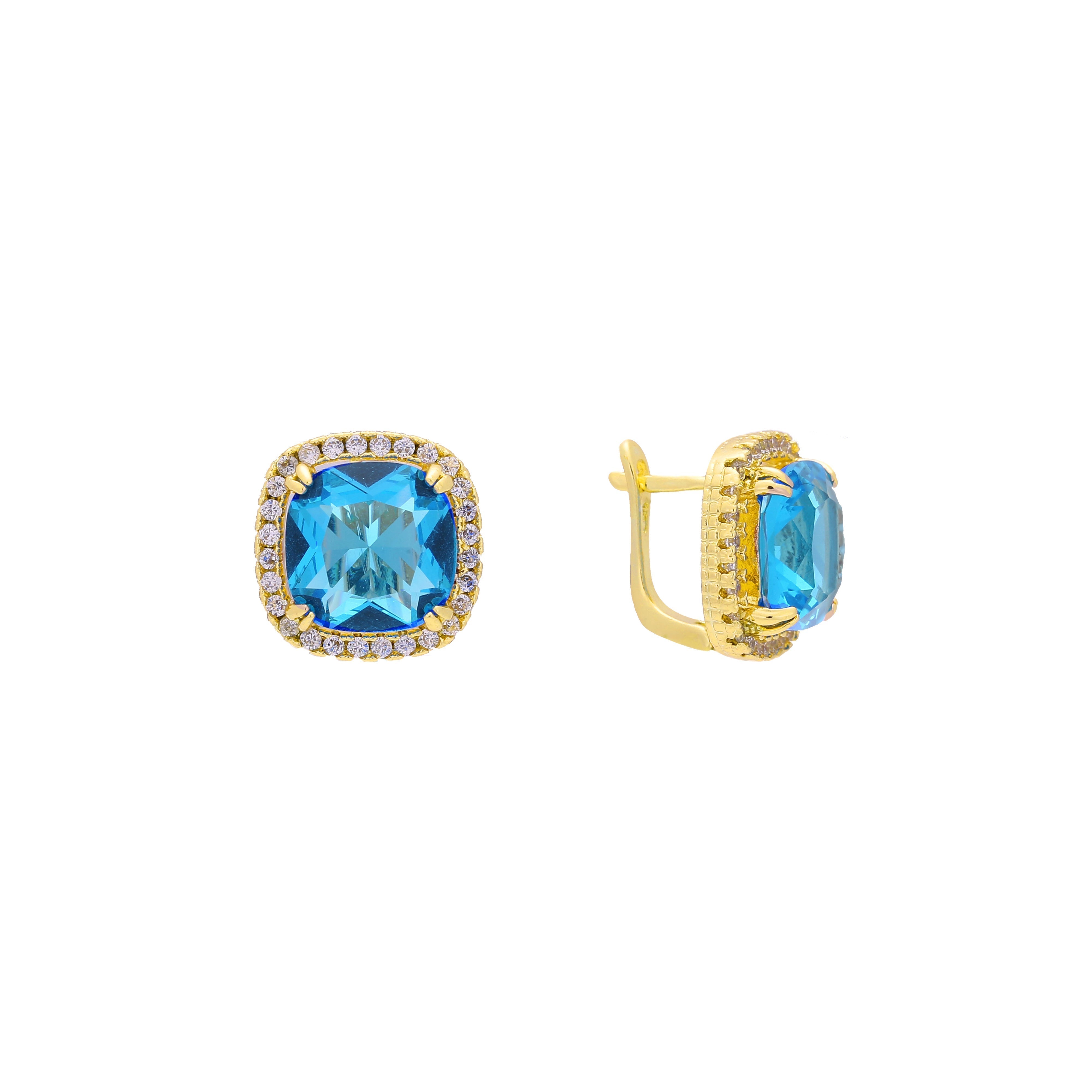 Halo Solitaire 大宝石耳环，14K 金、18K 金、玫瑰金镀层