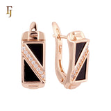 Double triangular Black onyx Rose Gold Russian Lock Earrings