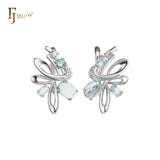 Pendientes de oro rosa con circonitas coloridas en racimo danzante