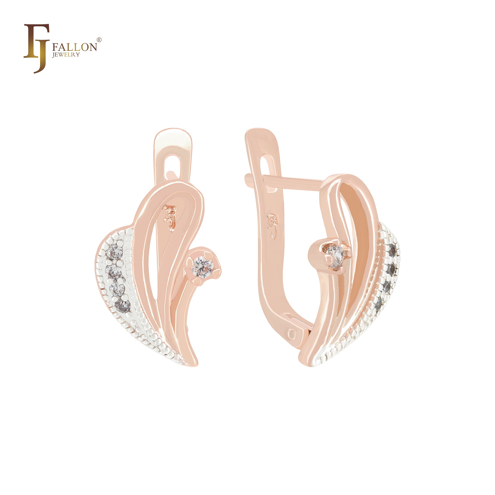 Triple Drop of white CZs Rose Gold two tone Clip-On Earrings