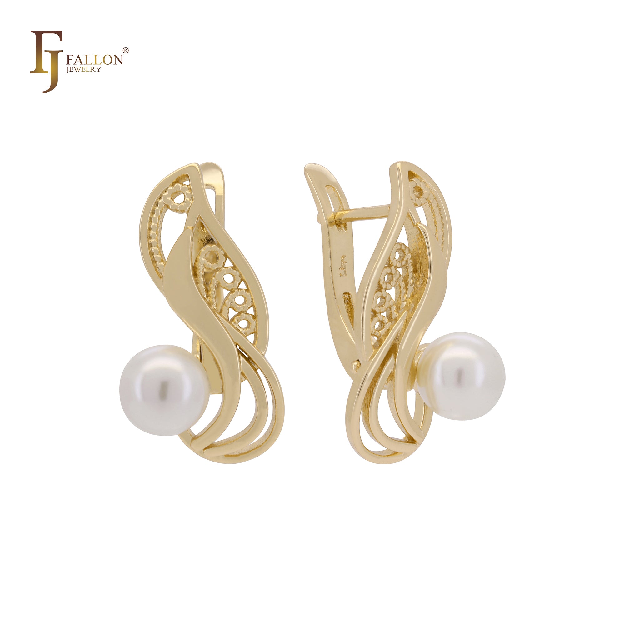 Dancing filigree of pearl Rose Gold Russian Lock Earrings