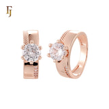 Wide hammered and paved white CZs 14K Gold, Rose Gold Wedding Set Rings Engagement and Band