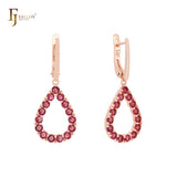Cluster Halo colorful rounded CZ Teardrop shaped Rose Gold Clip-On Earrings