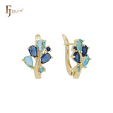 Blooming leaves on a tree of branches cluster CZs 14K Gold Russian Lock earrings