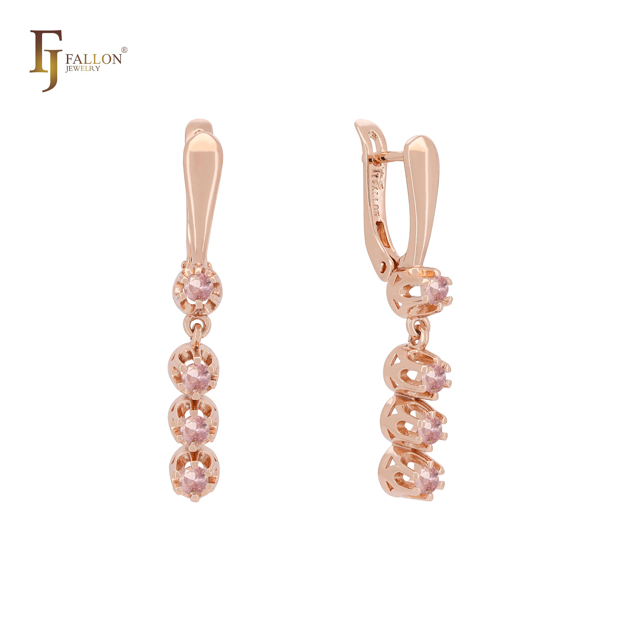 Vier weiße CZs Tropfen 14K Gold, 18K Gold, Roségold, Weißgold Ohrringe