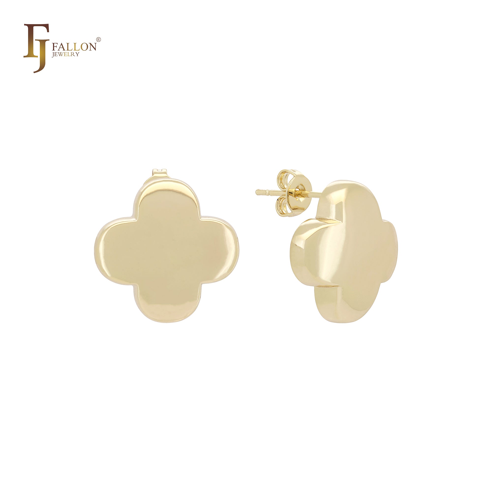 Rounded tip little Clover 14K Gold Stud Earrings