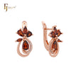 Cluster Red Czs Blooming Flower Rose Gold Clip-On Earrings