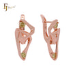 Double crossing triangular geometric with Olive green czs Rose Gold Russian Lock Earrings