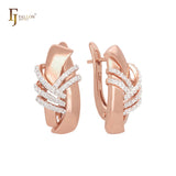 Luxurious multi bands and ribbon interlocking Rose Gold Russian Lock Earrings