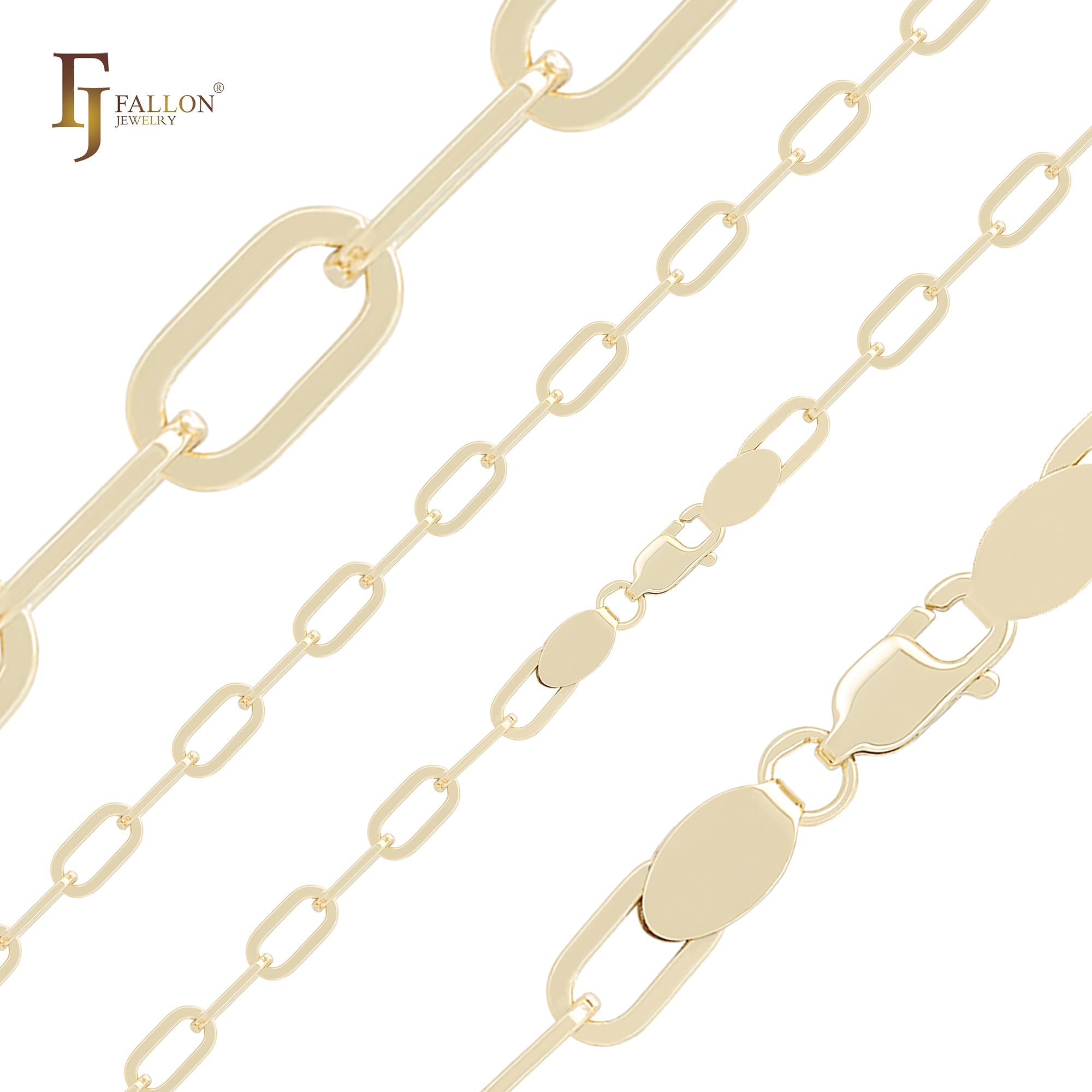 Oval link Paperclip 14K Gold, White Gold Chain