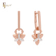 Double crosses of clover leaves flower Rose Gold two tone Russian Lock Earrings