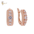 Five white Round CZs Rose Gold Russian Lock Earrings
