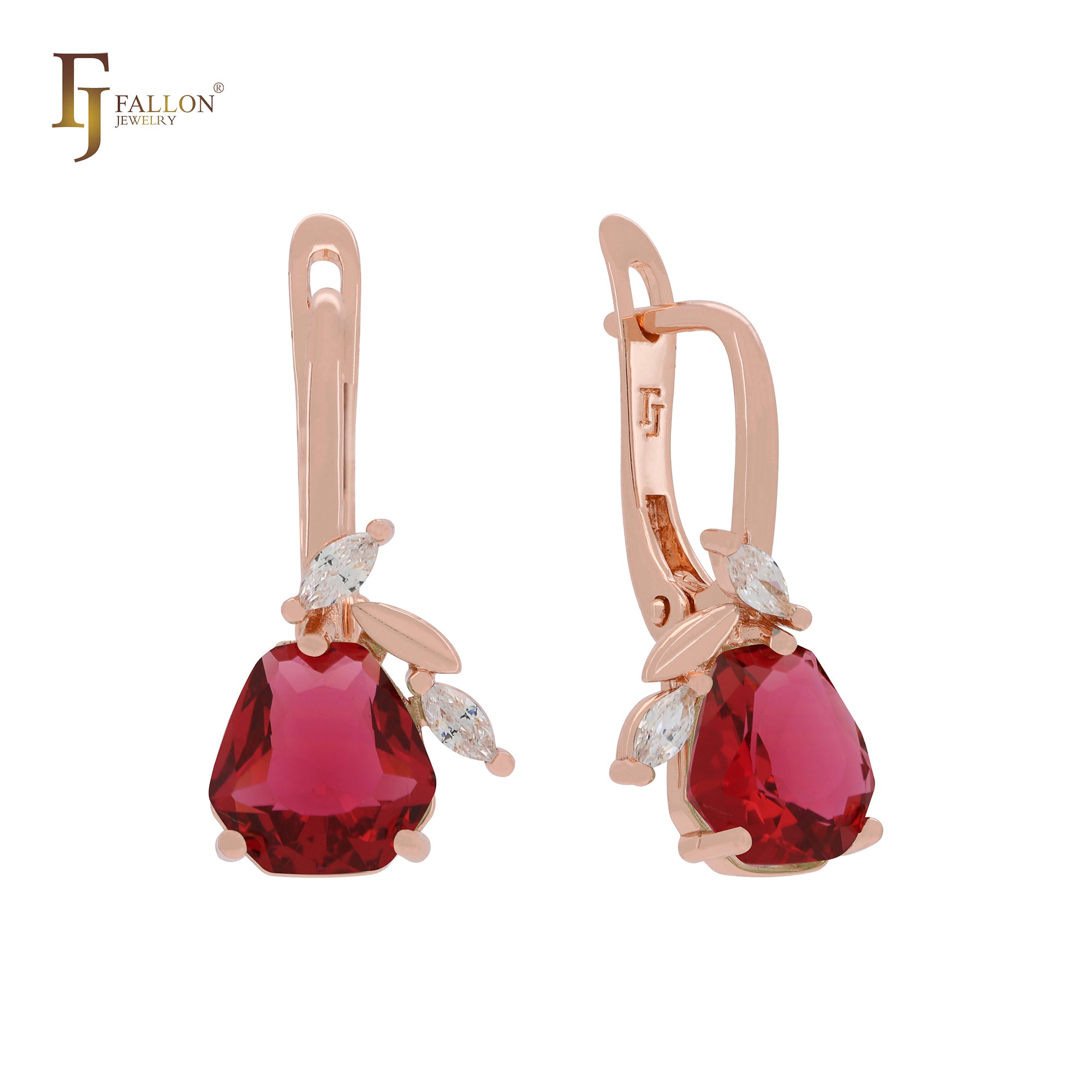 Cluster fruitful leaves colorful CZs Apple green Rose Gold Russian Lock Earrings