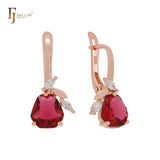 Cluster fruitful leaves colorful CZs Apple green Rose Gold Russian Lock Earrings