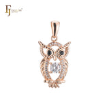 Owl animal pendant in 14K Gold, Rose Gold, 18K Gold plating colors