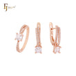 Conjunto de joias elegantes com zircônias cúbicas brancas e zircônias cúbicas brancas pavimentadas em ouro rosa com anéis