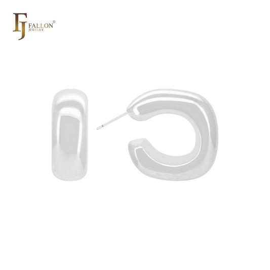 Irregular glossy geometric C Hoop 14K Gold, Rose Gold, White Gold Stud Earrings