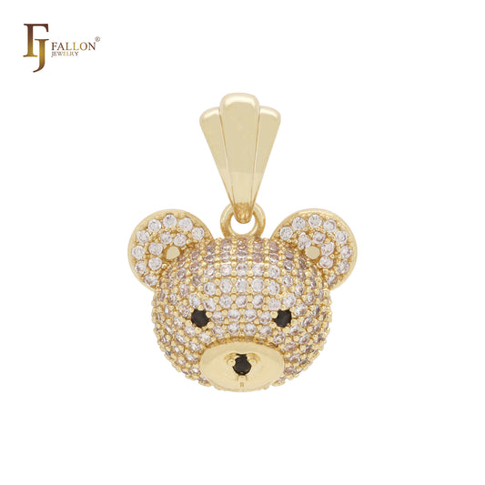 Colgante de oso con circonitas blancas en oro de 14 quilates con forma de animal
