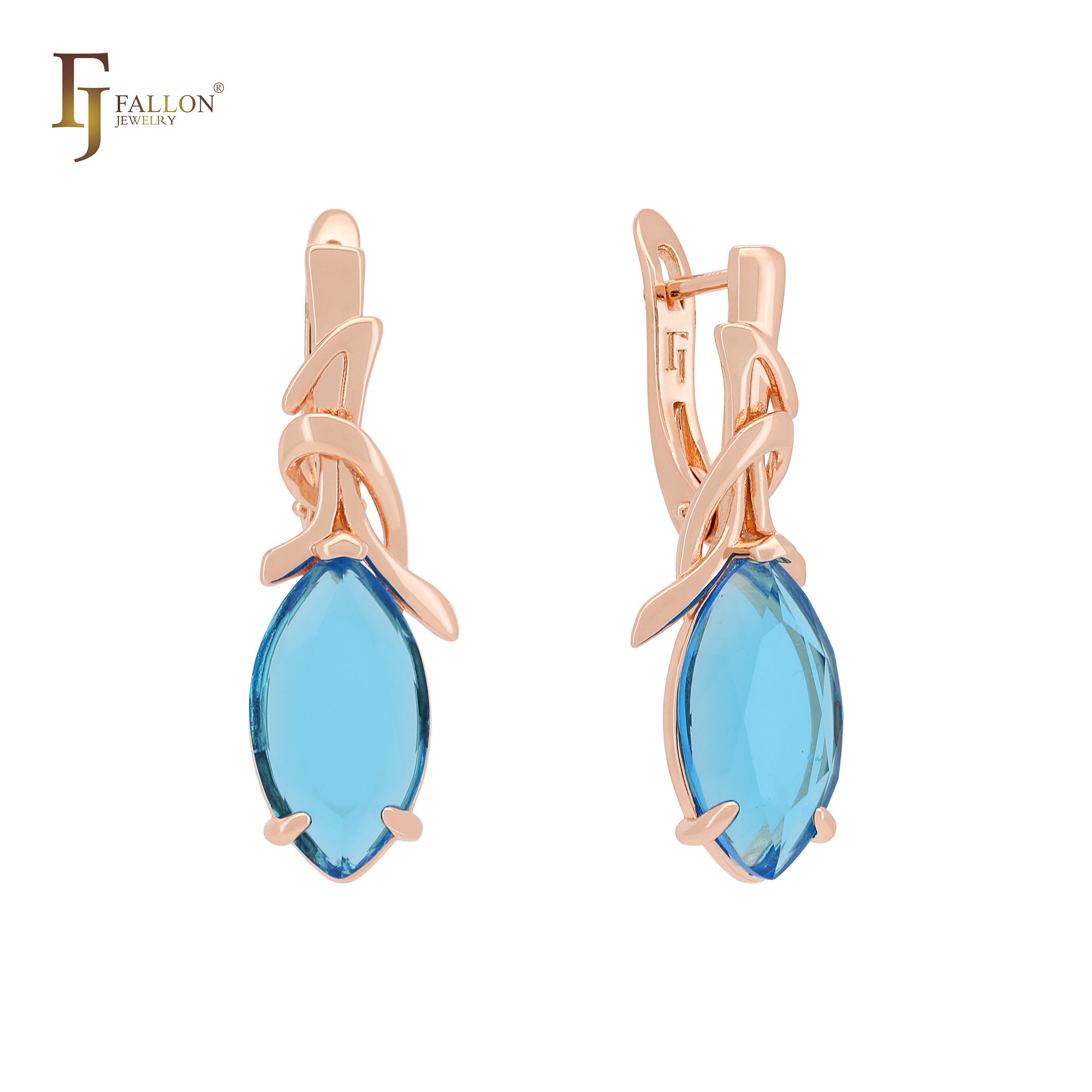 Clawed drop Marquise Solitaire Colorful CZ Rose Gold Clip-On Earrings