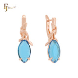 Clawed drop Marquise Solitaire Colorful CZ Rose Gold Clip-On Earrings