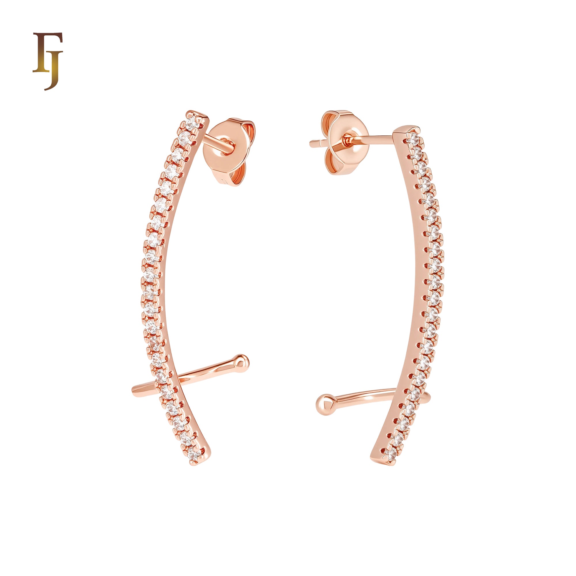 Cluster Paved white CZs 14K Gold, Rose Gold Cuff Clip Stud Earrings
