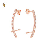 Cluster Paved white CZs 14K Gold, Rose Gold Cuff Clip Stud Earrings