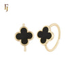 Onyx Black or white Lucy Clover 14K Gold Resizable Open Rings