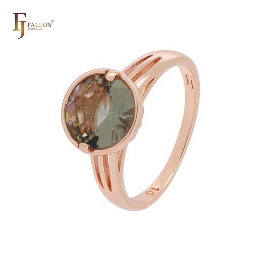 Anillos de compromiso de oro rosa con solitario redondeado verde manzana
