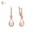 Pearl with white CZs Elegant embracing Rose Gold Russian Lock Earrings