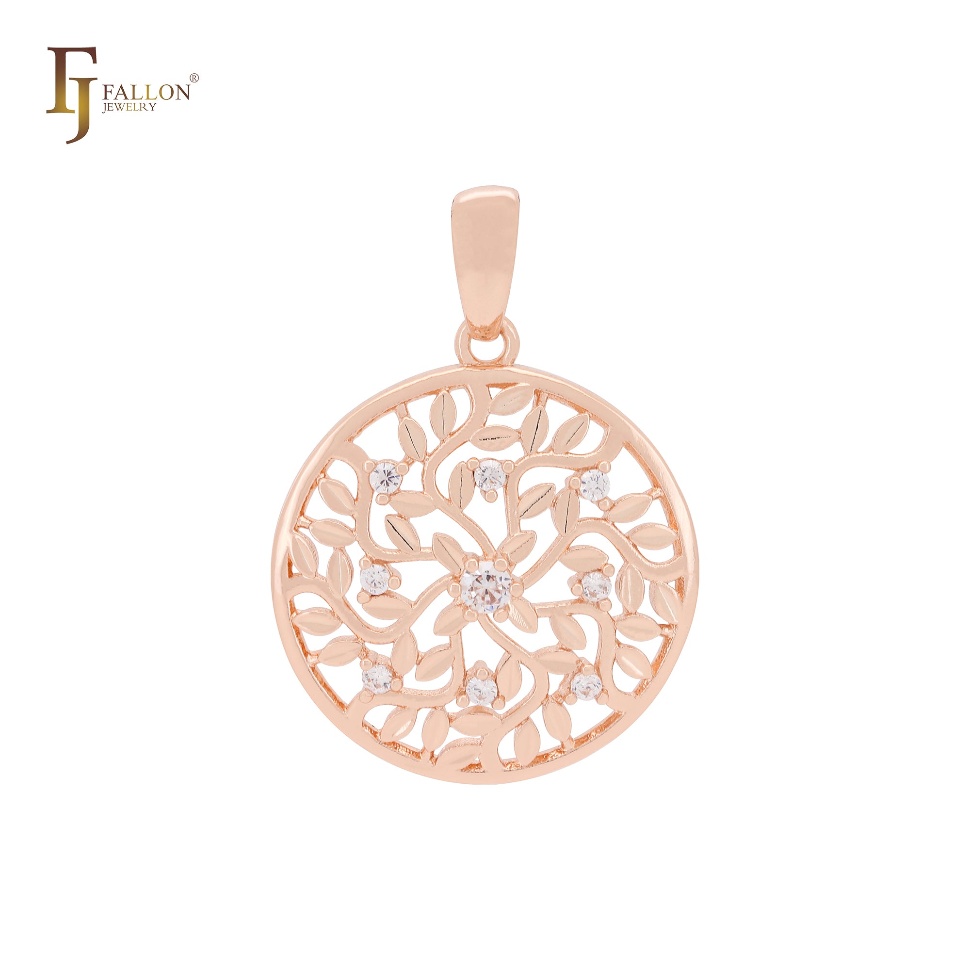 Luxuriöser Anhänger mit Lebenszweigen und Blättern aus Roségold