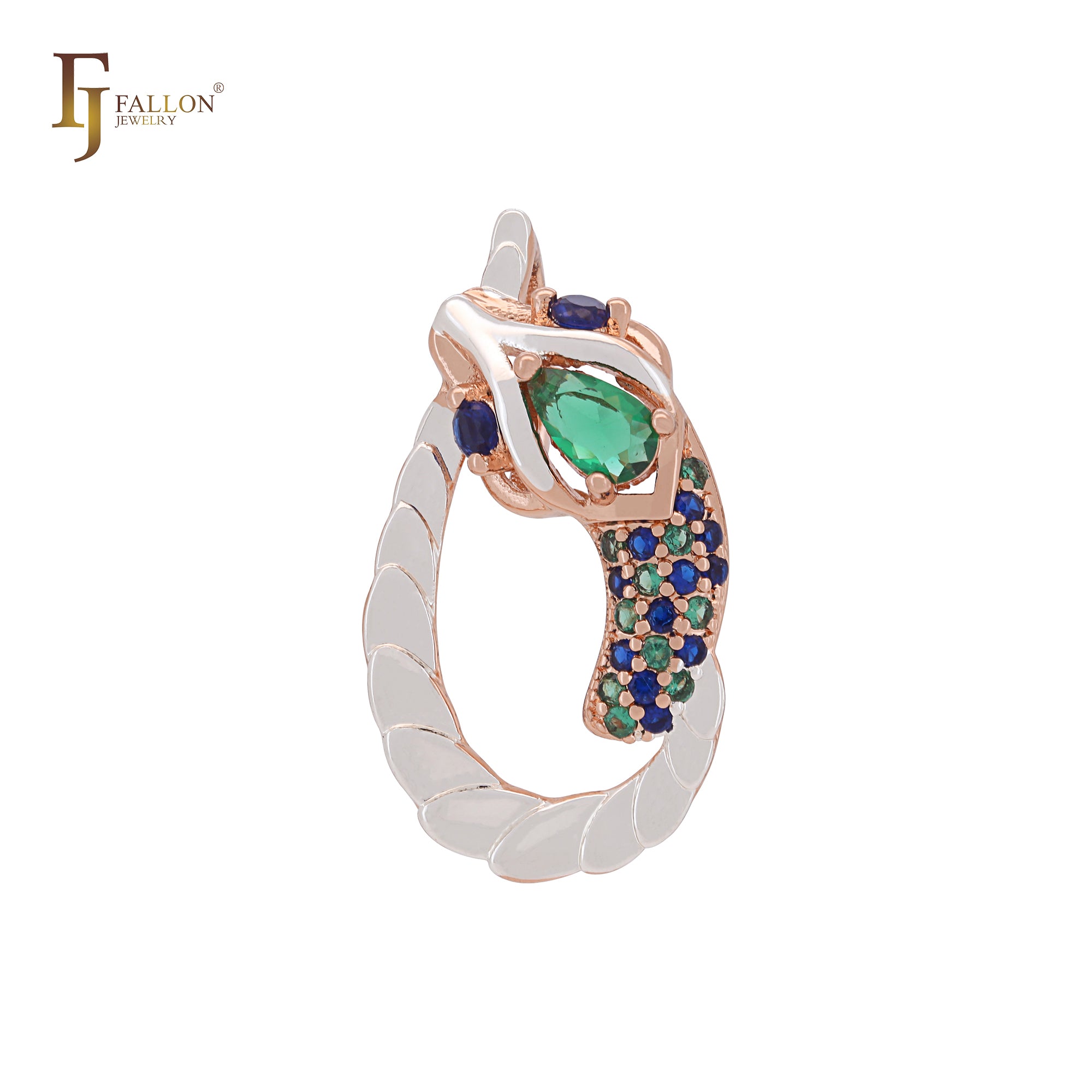 Snake colorful cluster CZs Rose Gold two tone Animal Pendant
