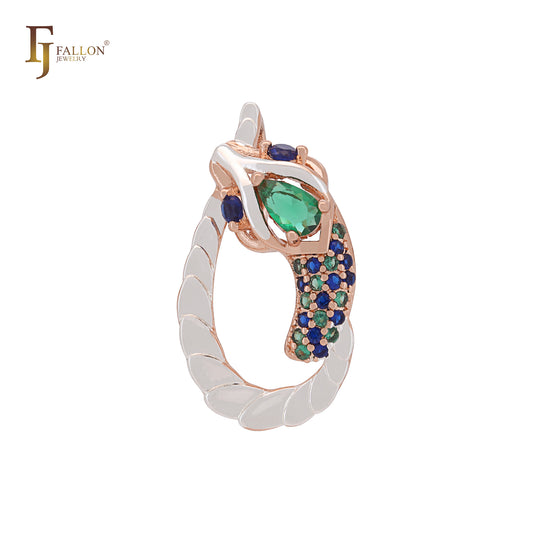 Snake colorful cluster CZs Rose Gold two tone Animal Pendant