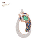 Snake colorful cluster CZs Rose Gold two tone Animal Pendant