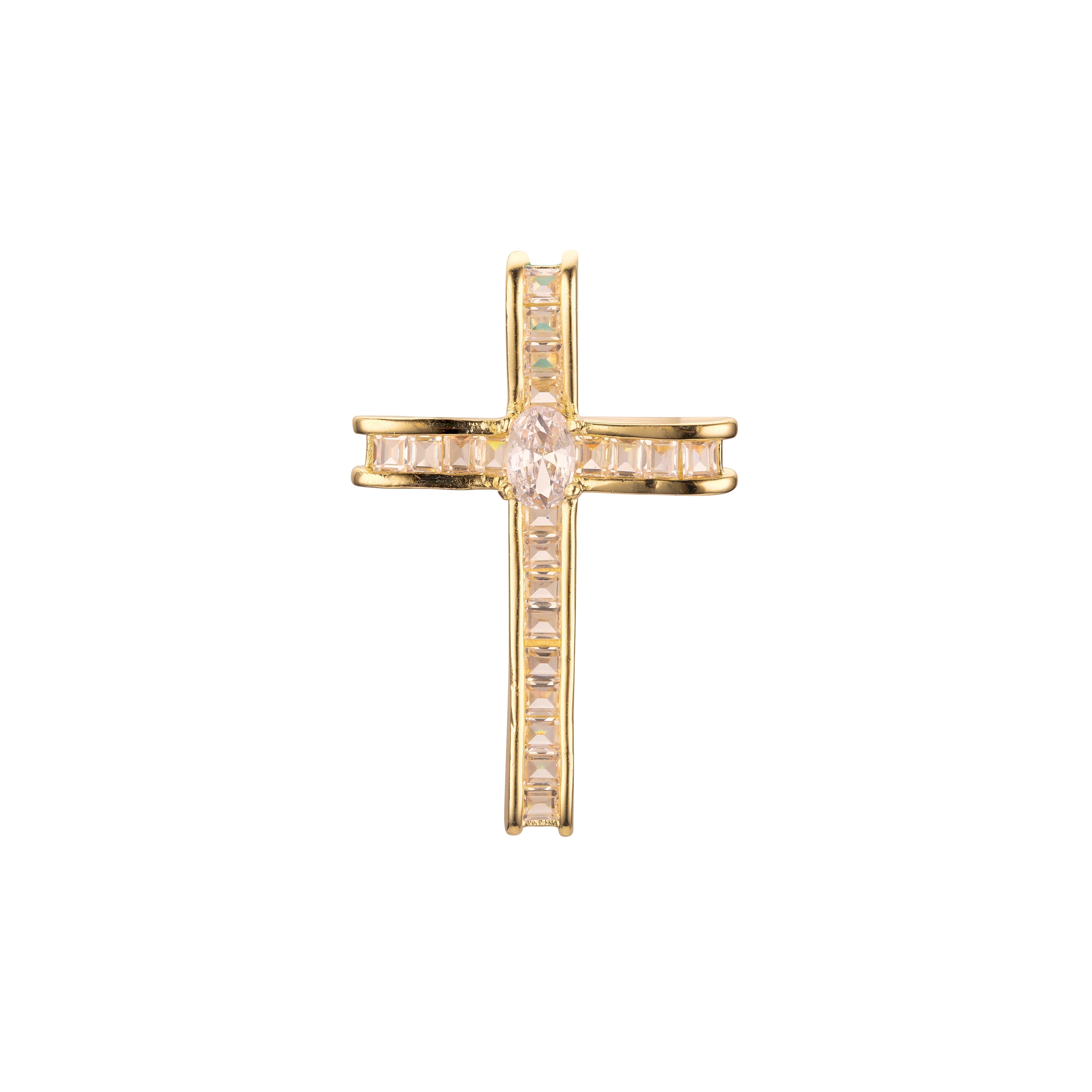 Baguette Cut Cluster white CZs Rose Gold, 14K Gold Latin Cross Pendant