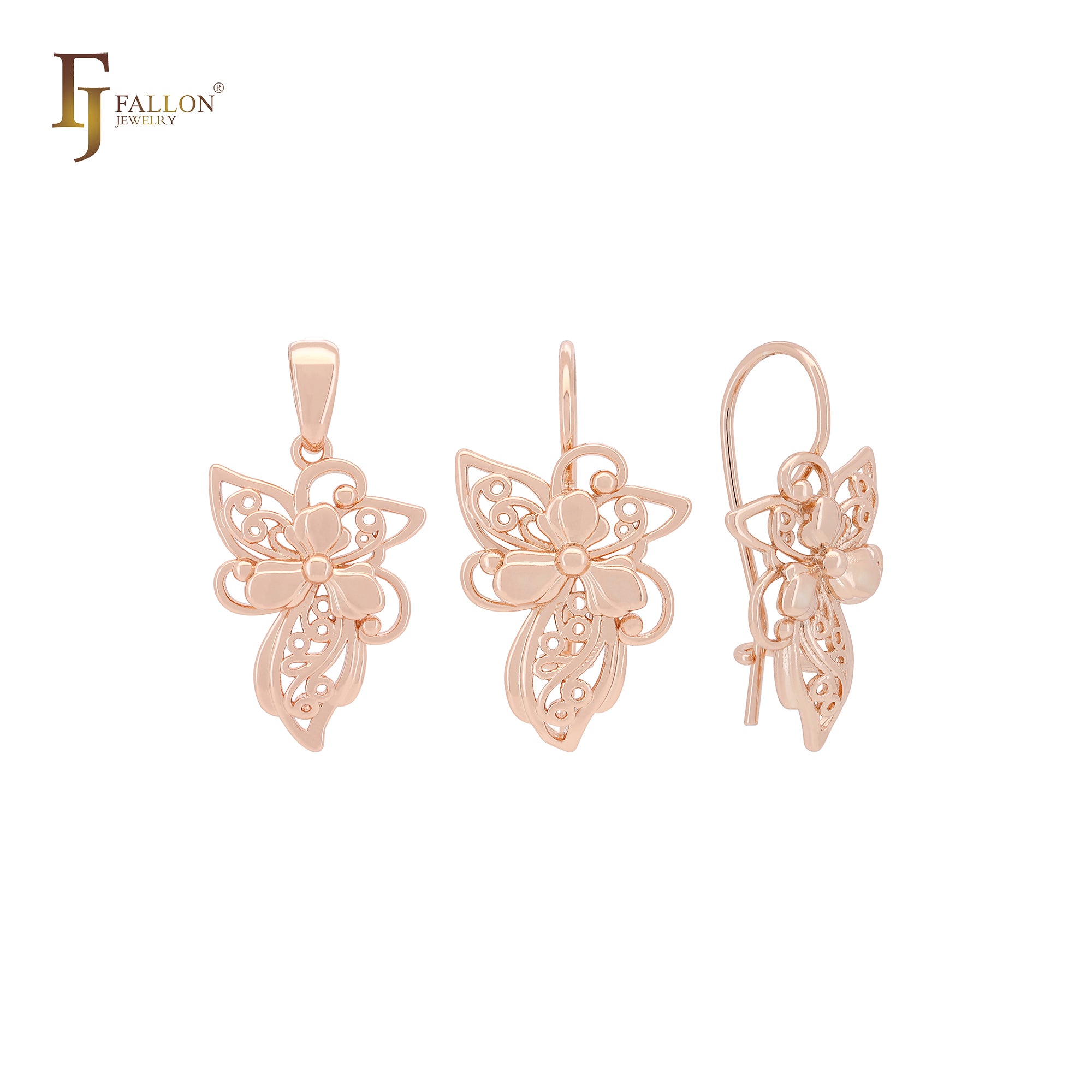 Flower of Butterfly Clover shaped Rose Gold Jewelry Set with Pendant