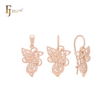 Flower of Butterfly Clover shaped Rose Gold Jewelry Set with Pendant