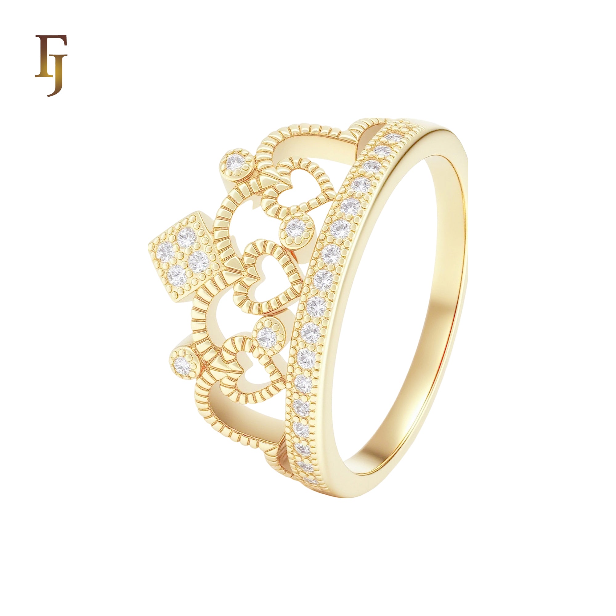 Cluster white CZs 14K Gold Crown Rings
