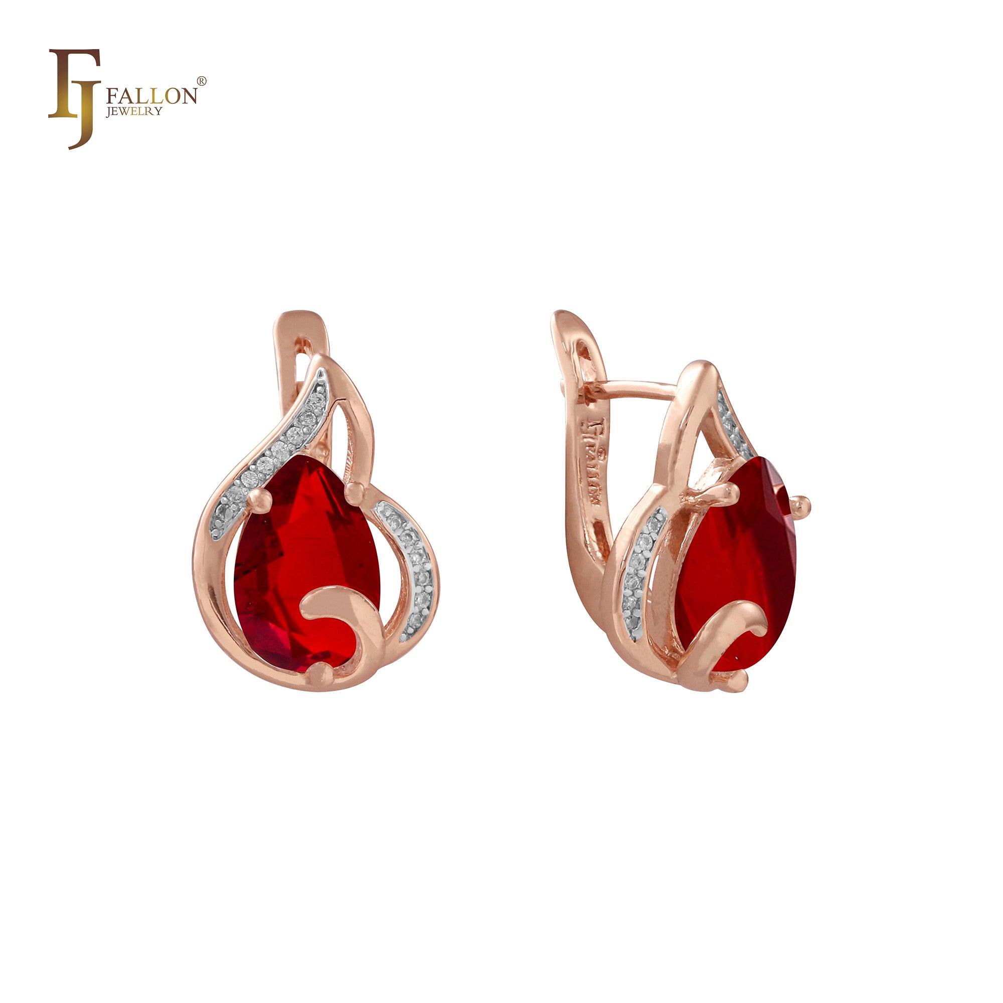 Solitaire teardrop earrings in Rose Gold, two tone plating colors